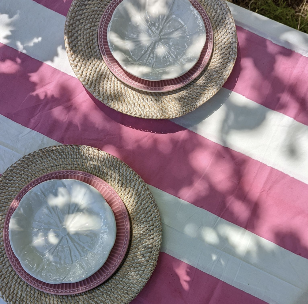 Wide Stripe Pink Tablecloth