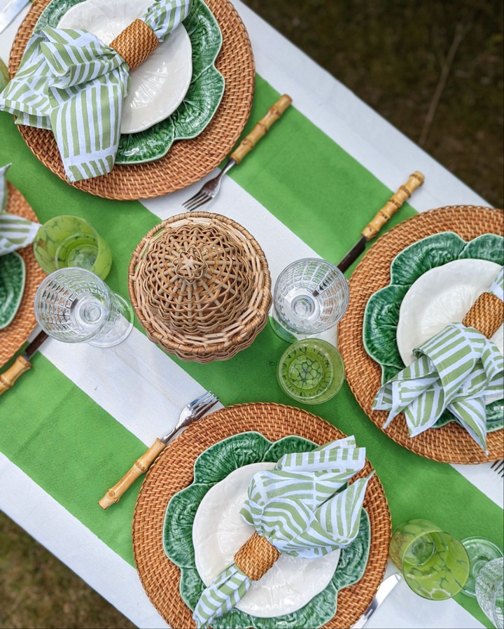 Wide Stripe Green Tablecloth