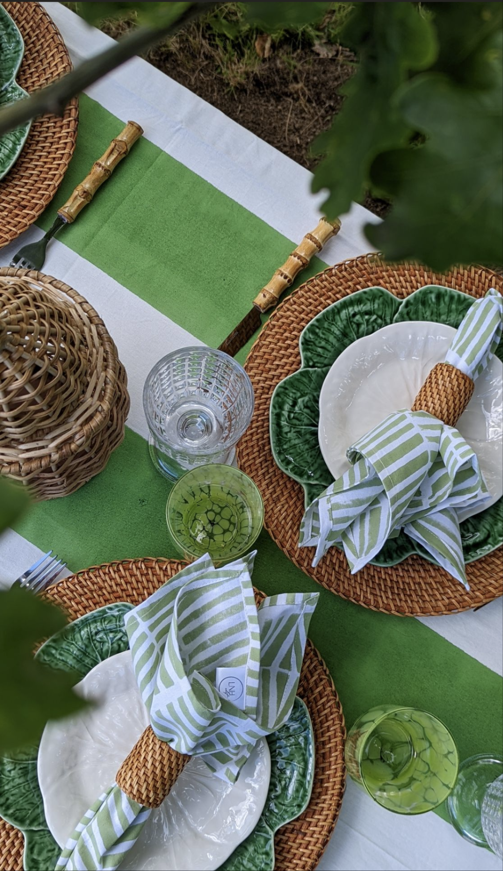 Wide Stripe Green Tablecloth