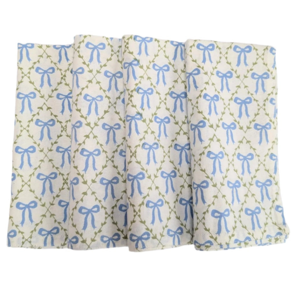 Elizabeth Bow Blue Napkin, Set of 4-Napkins-LNH Edit