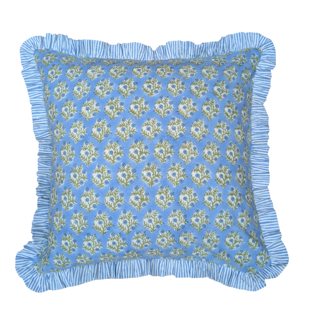 Emily Blue Frill Cushion Cover-Cushion Covers-LNH Edit