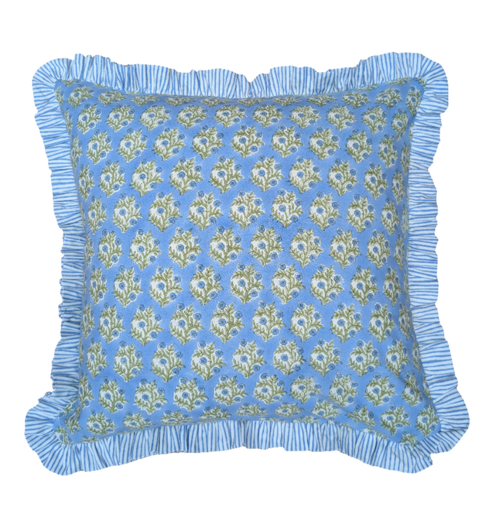 Emily Blue Frill Cushion Cover