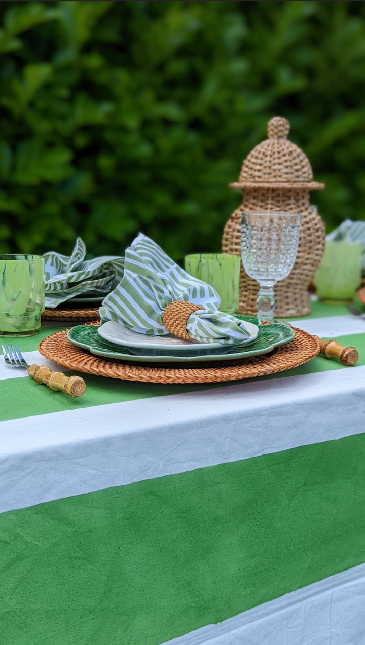 Wide Stripe Green Tablecloth