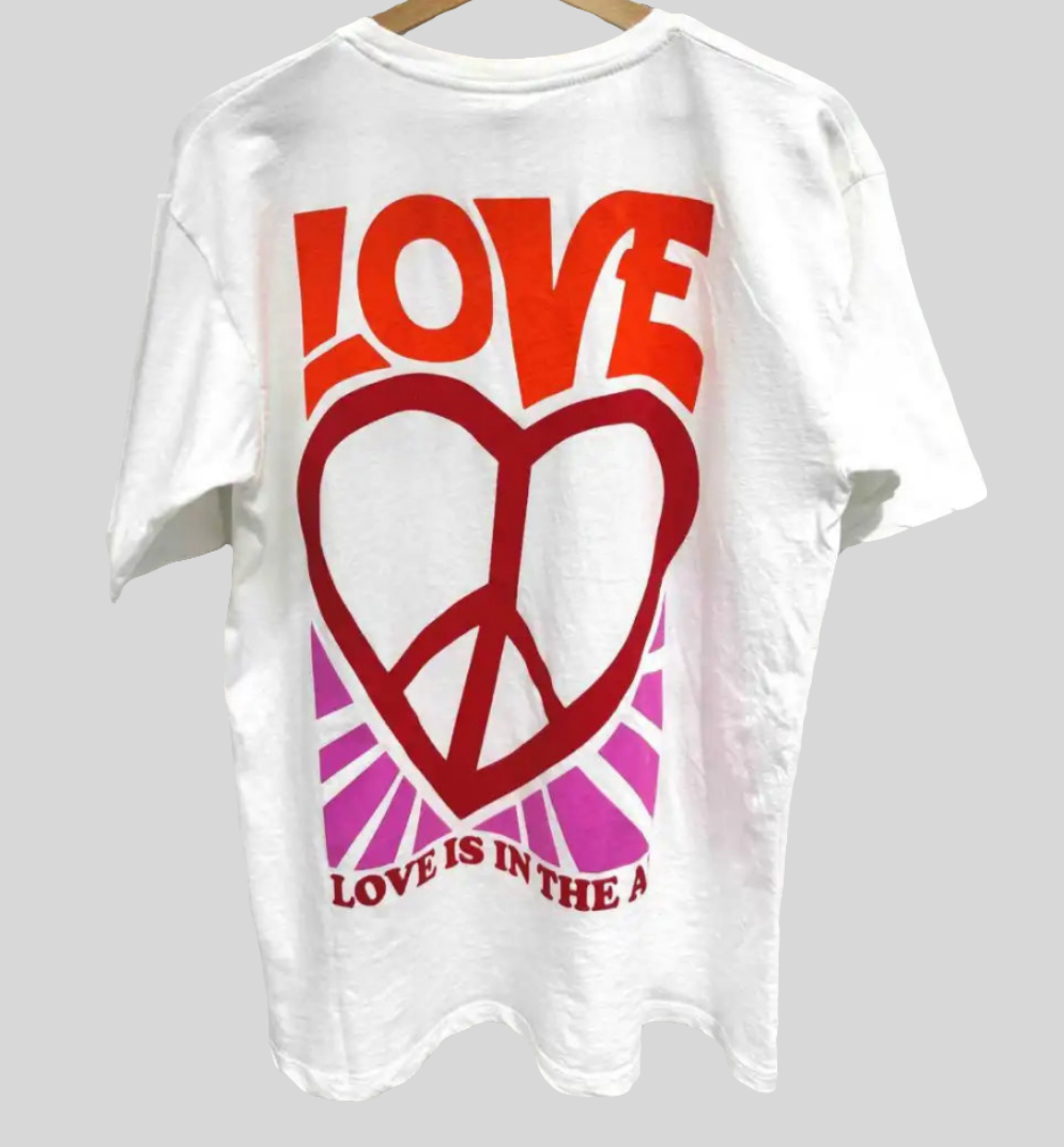 Round neck love cotton t-shirt: White / One Size