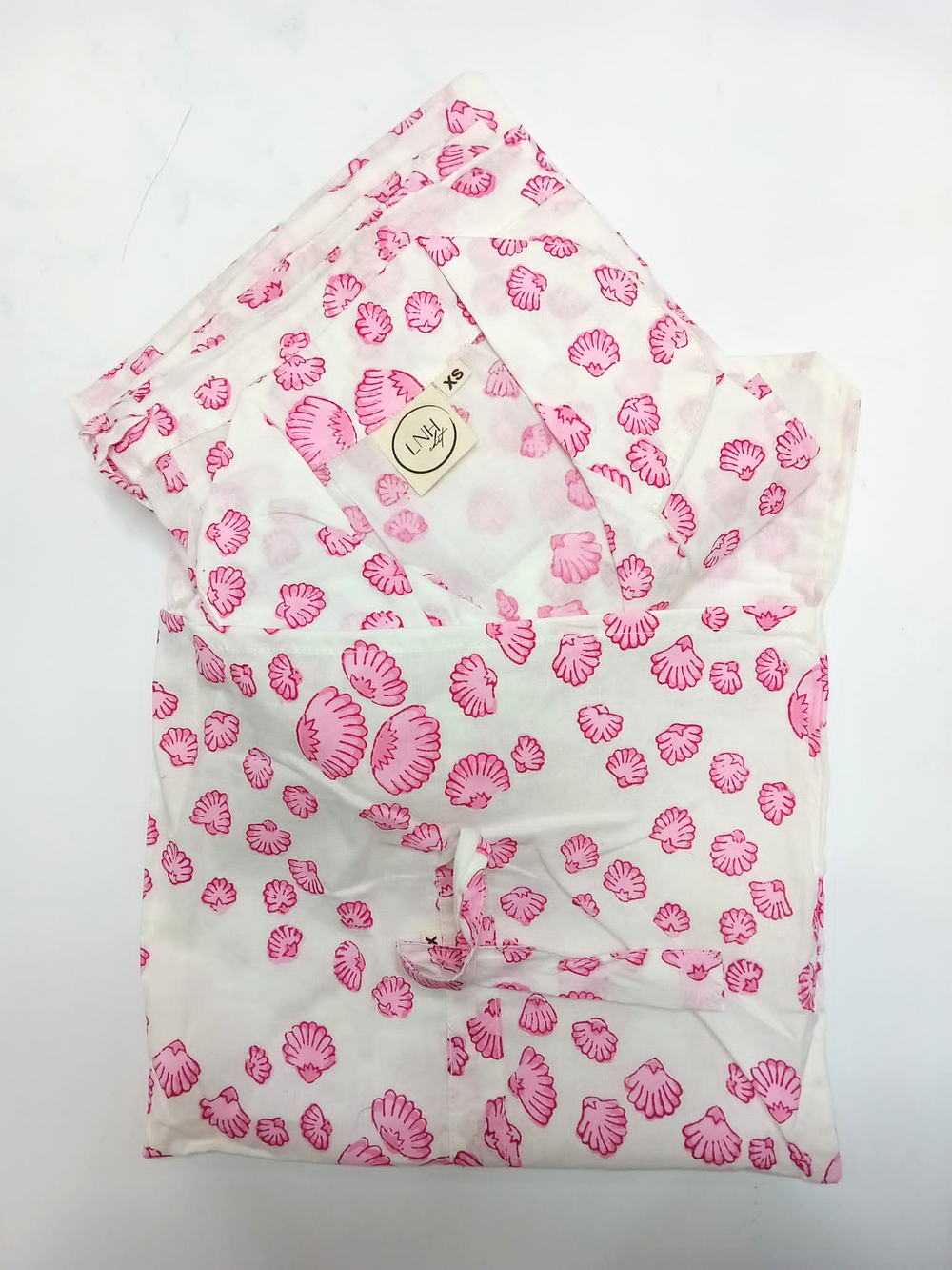 Short Scallop Shell Pink Pyjama Set-Pyjamas-LNH Edit
