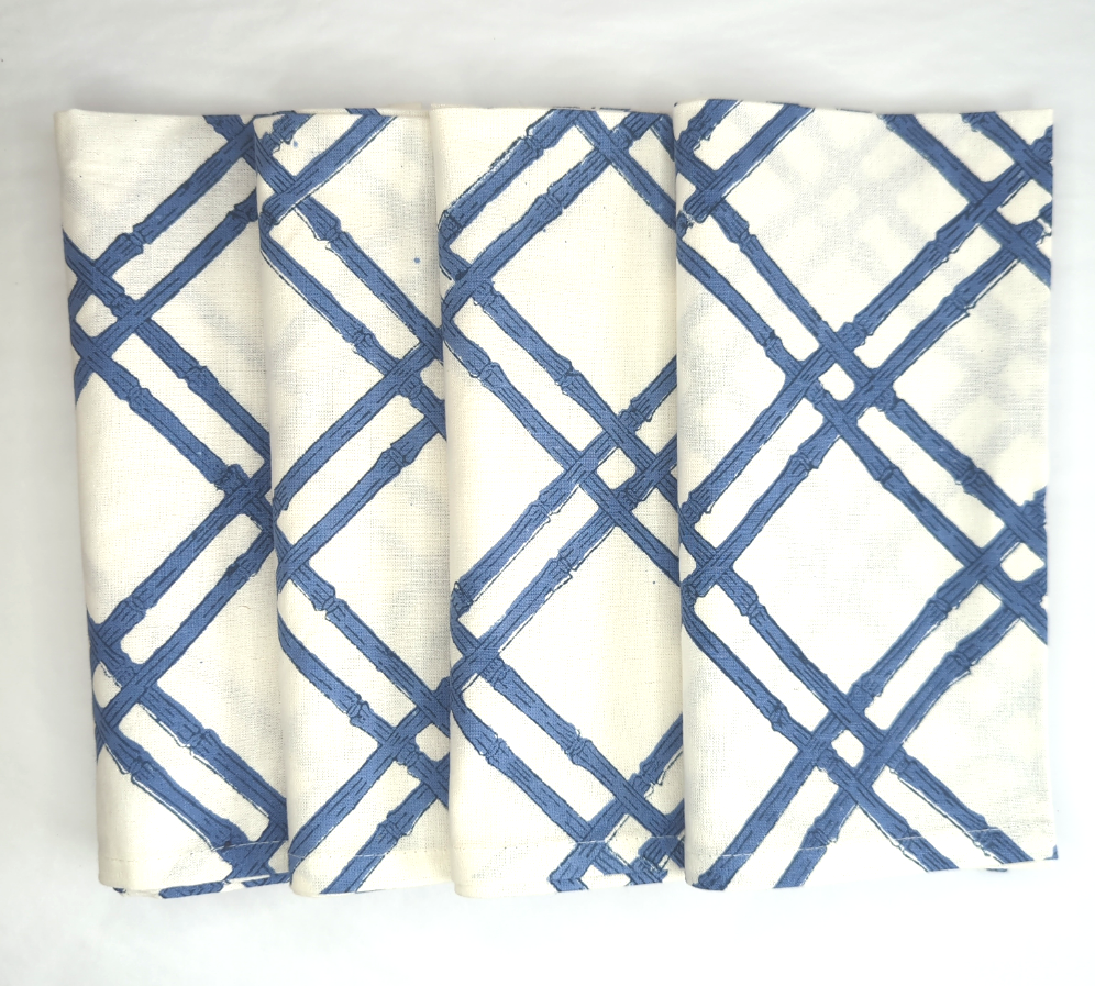 Vogue Bamboo Blue Napkin, Set of 4-Napkin Rings-LNH Edit