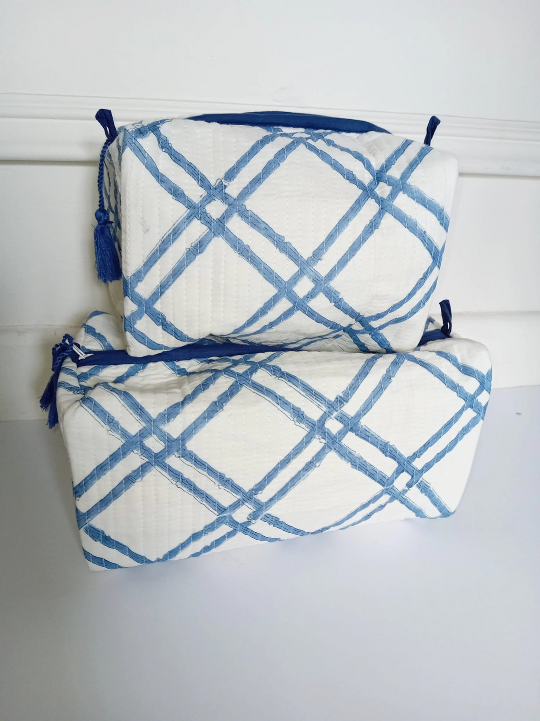 Vogue Bamboo Blue Cosmetic Bag- Set of 2-Wash Bags-LNH Edit