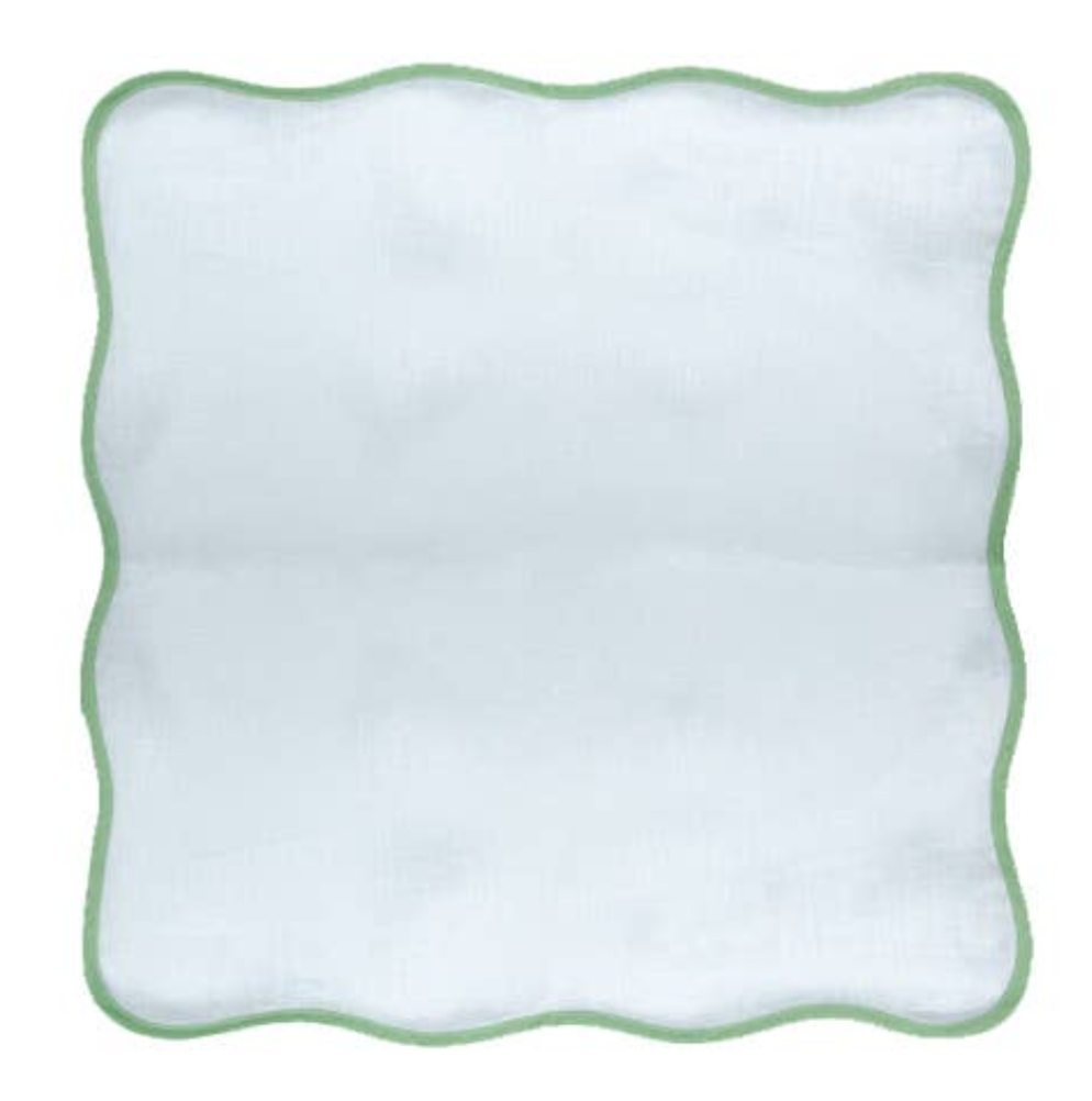 Wave Linen White / Green Napkin, Set of 4-Napkins-LNH Edit