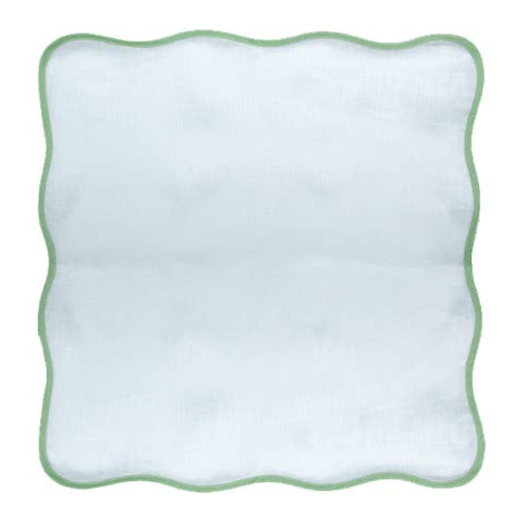 Wave Linen White / Green Napkin, Set of 4-Napkins-LNH Edit
