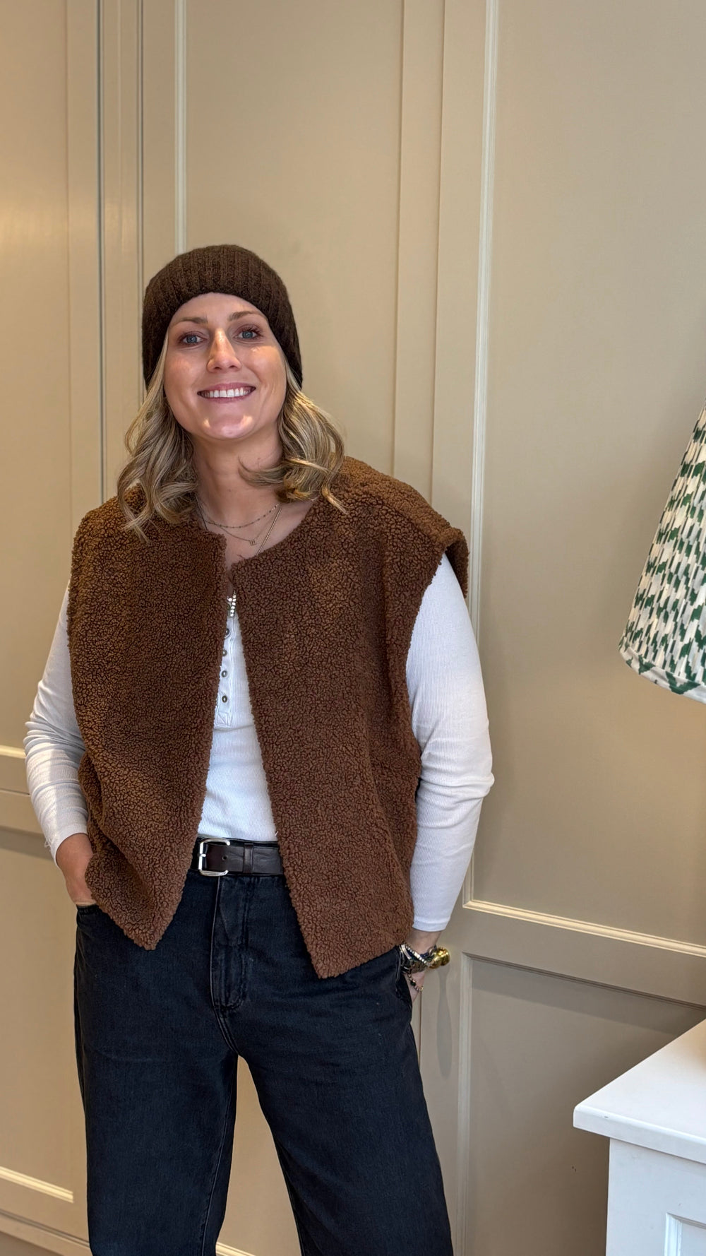 Boxy Fleece Chocolate Gilet-Jackets & Coats-LNH Edit