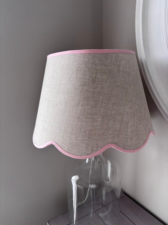 Scallop linen Pink trim Lampshade