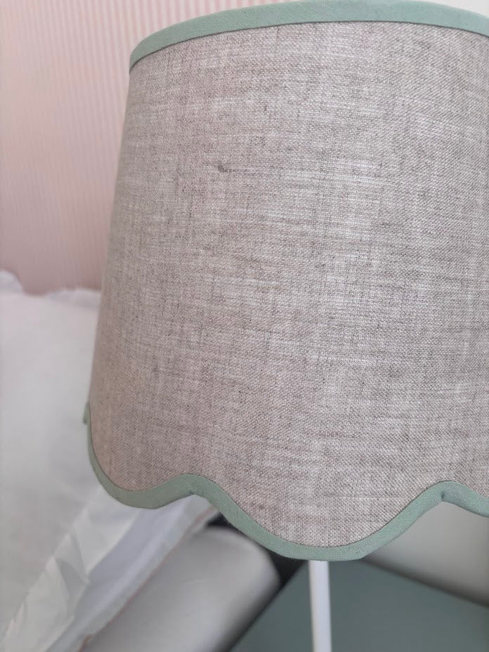 Scallop linen green trim Lampshade-Lampshades-LNH Edit