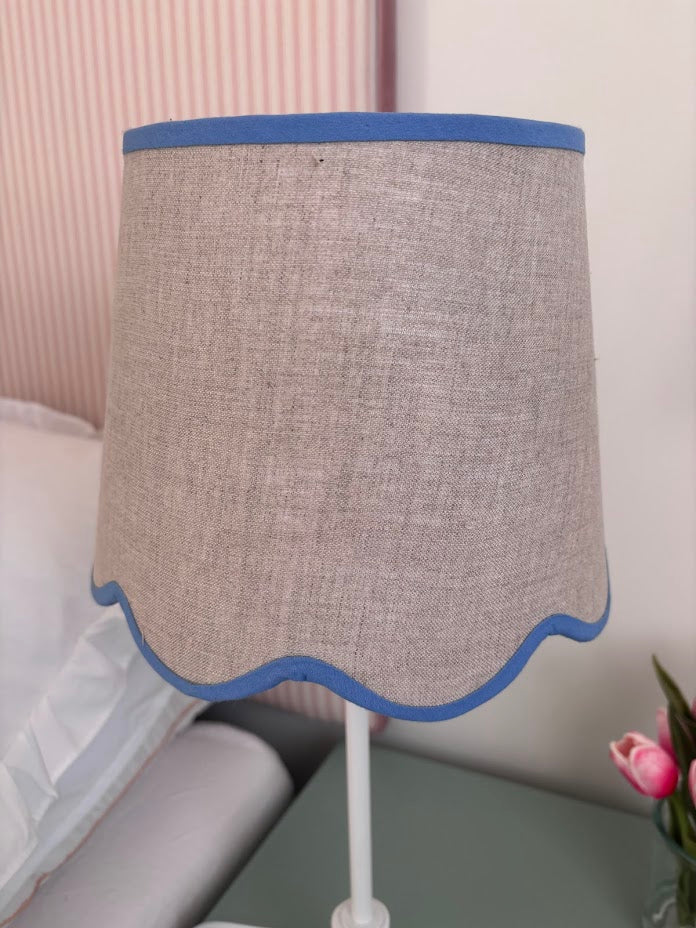 Scallop linen blue trim Lampshade-Lampshades-LNH Edit