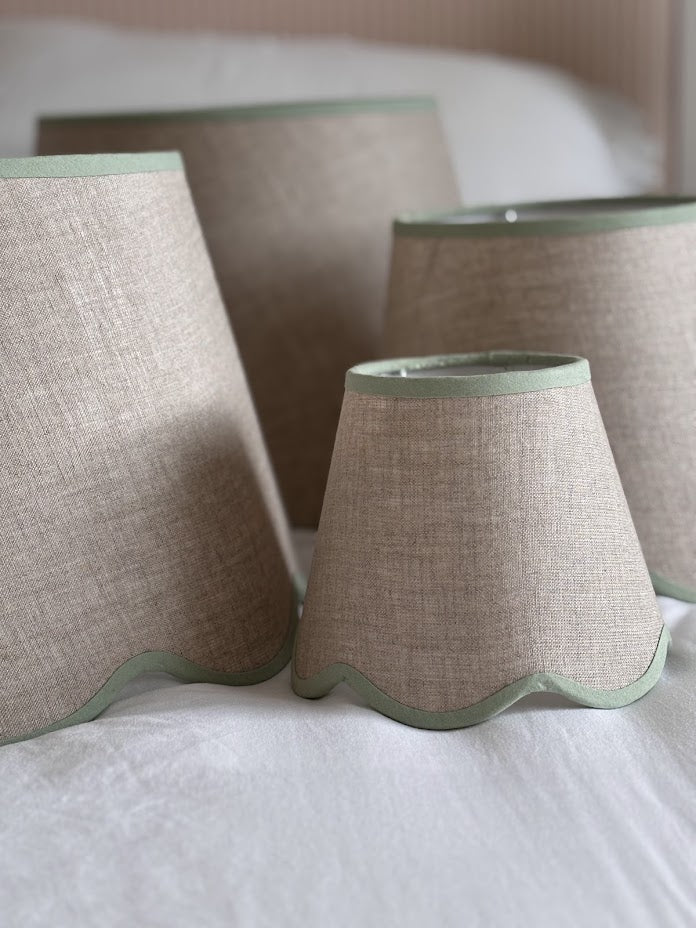 Scallop linen green trim Lampshade-Lampshades-LNH Edit