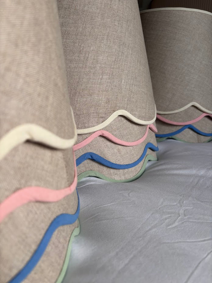 Scallop linen blue trim Lampshade-Lampshades-LNH Edit