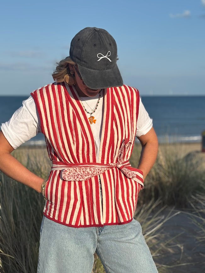 Luna red striped Quilted Gilet-Jackets & Coats-LNH Edit