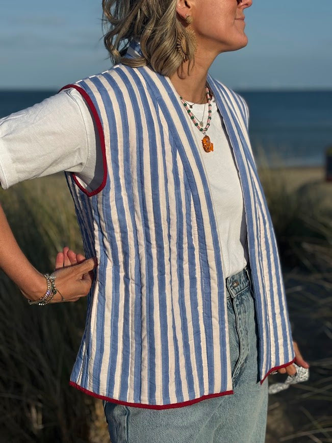 Luna blue striped Quilted Gilet-Jackets & Coats-LNH Edit