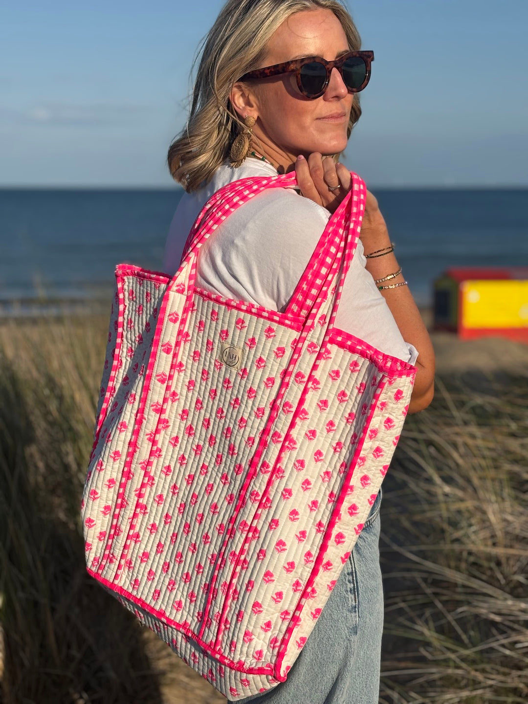 Neema pink and white Tote-Tote Bags-LNH Edit