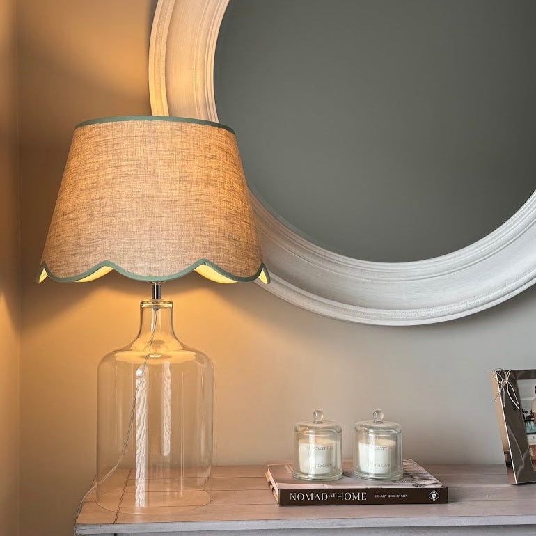 Scallop linen green trim Lampshade-Lampshades-LNH Edit