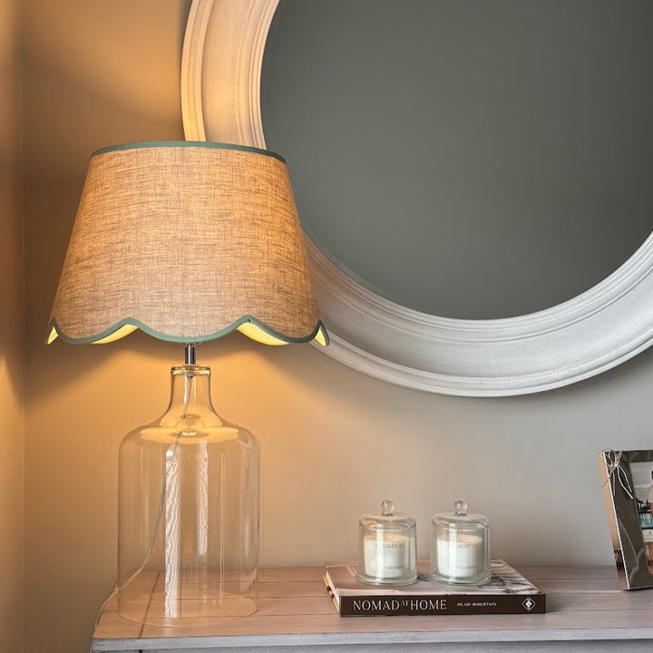 Scallop linen green trim Lampshade-Lampshades-LNH Edit