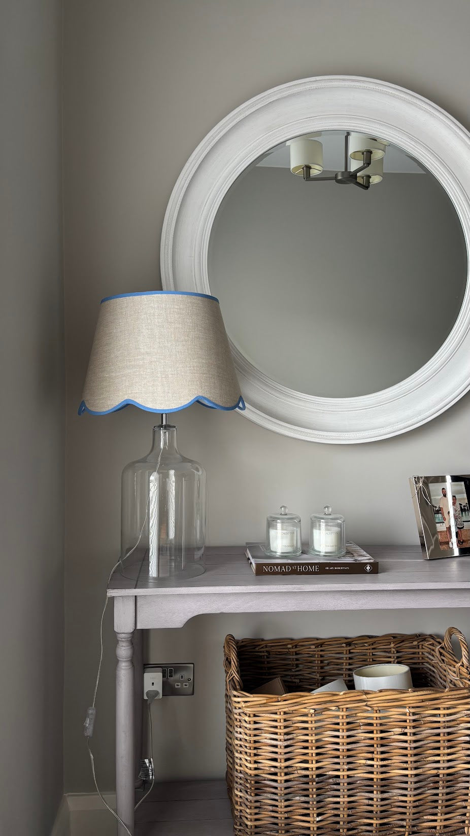 Scallop linen blue trim Lampshade-Lampshades-LNH Edit