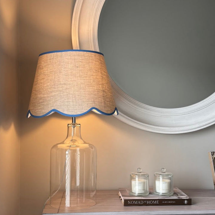 Scallop linen blue trim Lampshade-Lampshades-LNH Edit