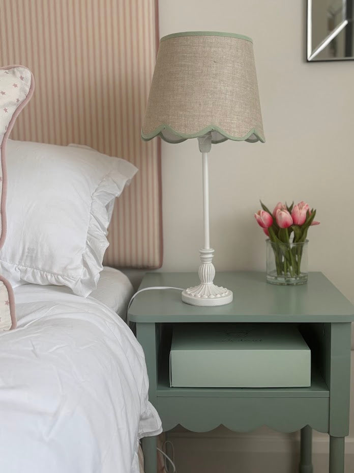Scallop linen green trim Lampshade-Lampshades-LNH Edit