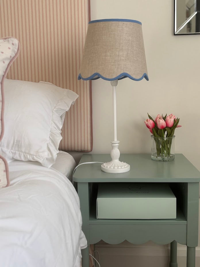 Scallop linen blue trim Lampshade-Lampshades-LNH Edit