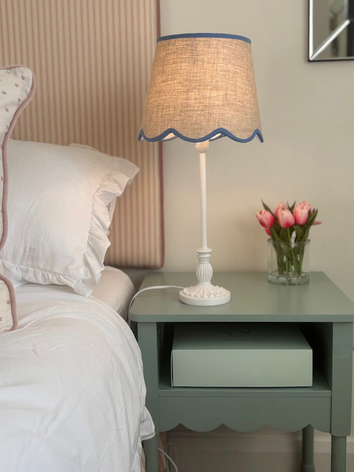 Scallop linen blue trim Lampshade-Lampshades-LNH Edit