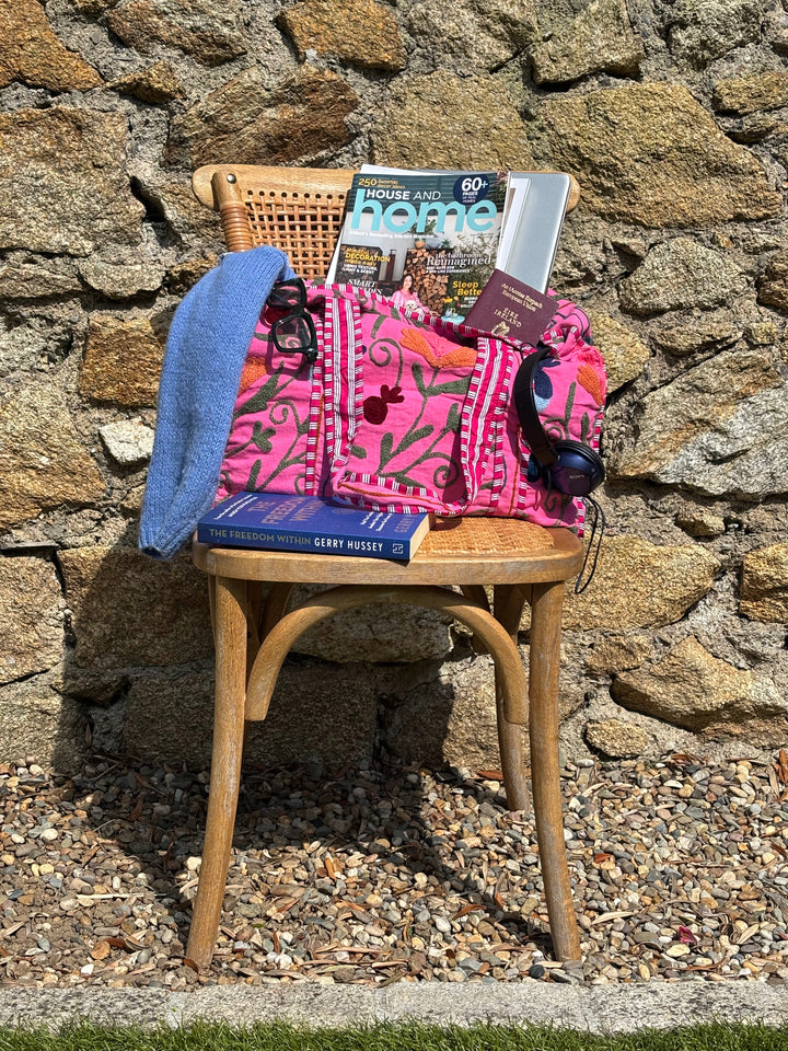 Pink hand embroidered Tote