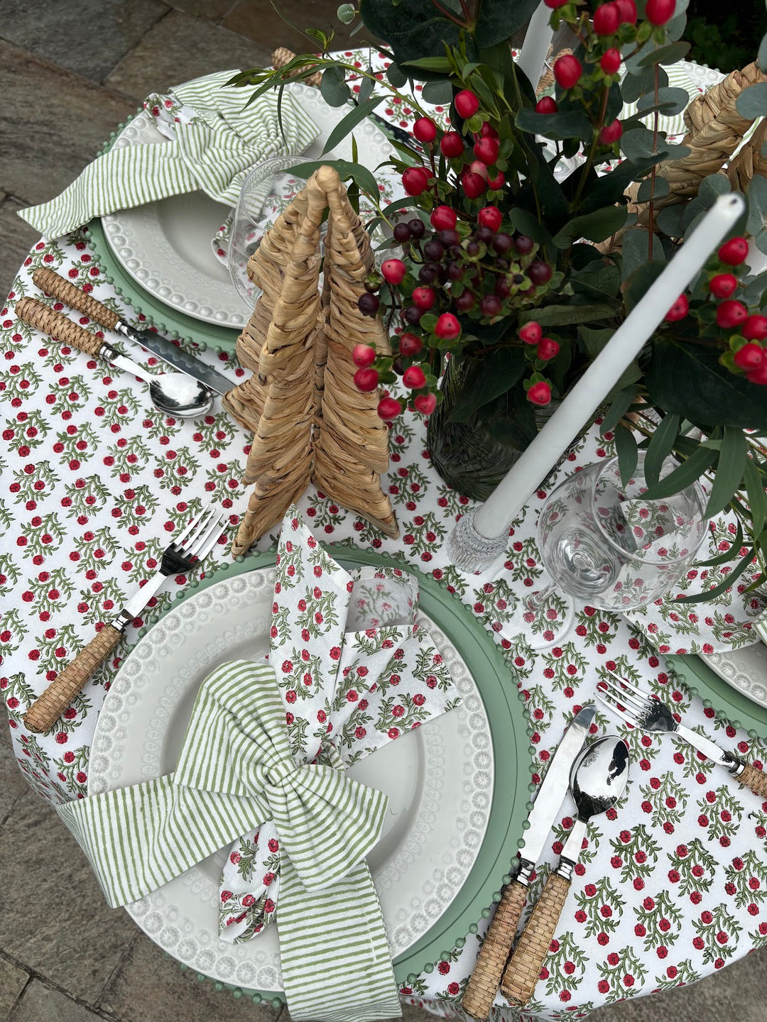 Green Stripe Handmade Bow – Two Sizes