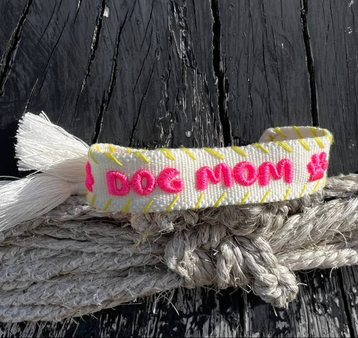 Dog Mom Woven Bracelet- Statement Pink