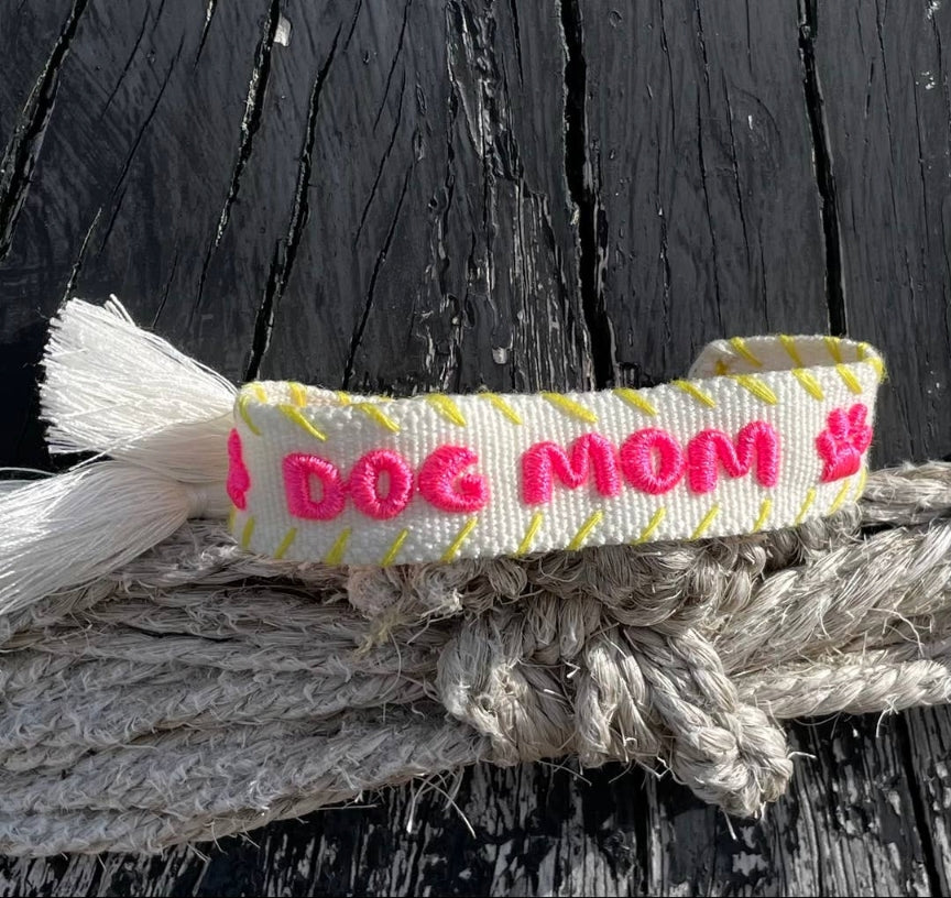 Dog Mom Woven Bracelet- Statement Pink