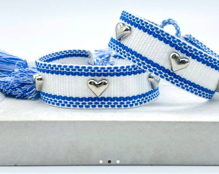 Hearts Blue & White Woven Bracelet