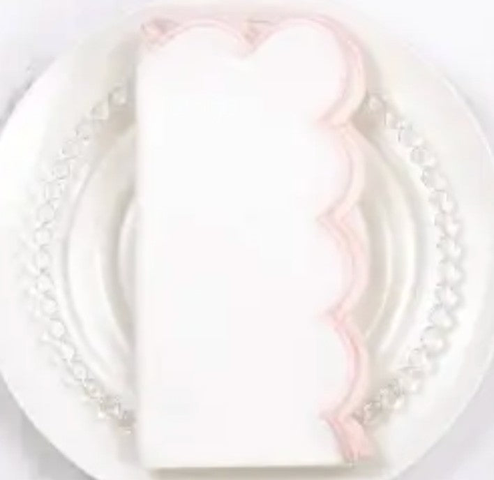 White and Pink Scalloped Napkin, Set of 4