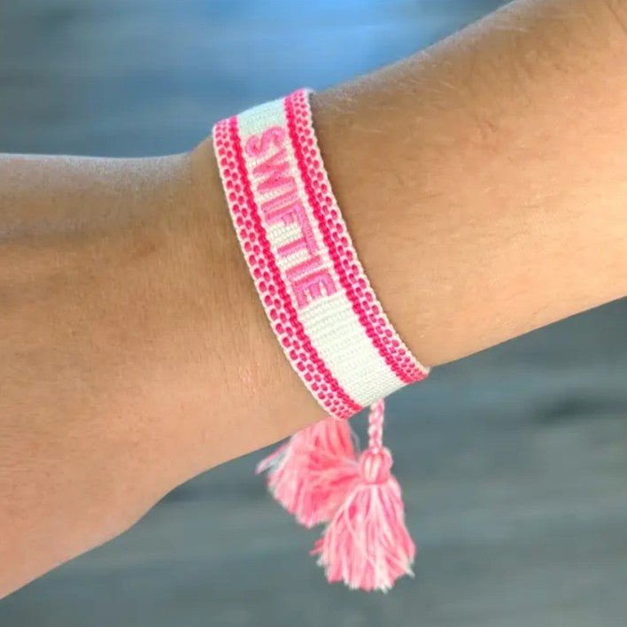 Kids Pink/White Swiftie Woven Bracelet