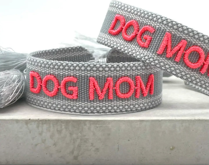 Grey/Neon  Dog Mom Woven Bracelet