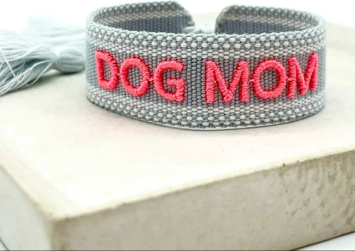 Grey/Neon  Dog Mom Woven Bracelet