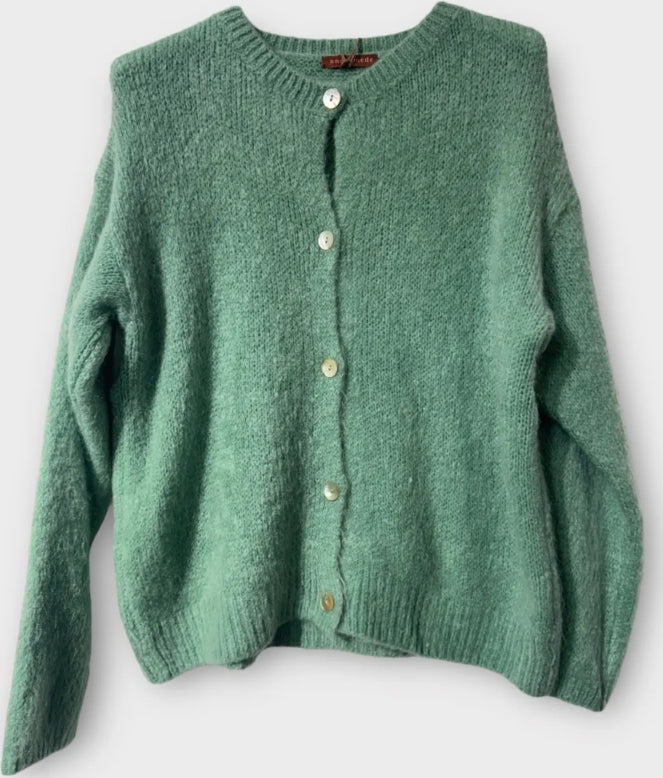 Mohair Crew Neck Knitted Cardigan