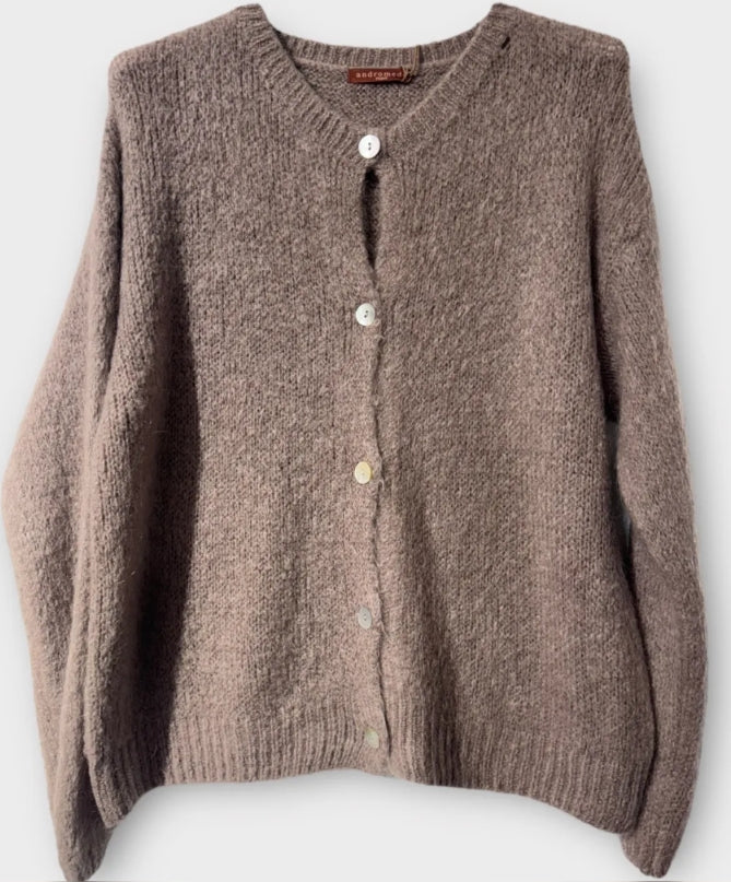 Mohair Crew Neck Knitted Cardigan