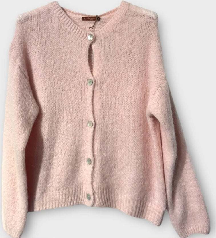 Mohair Crew Neck Knitted Cardigan