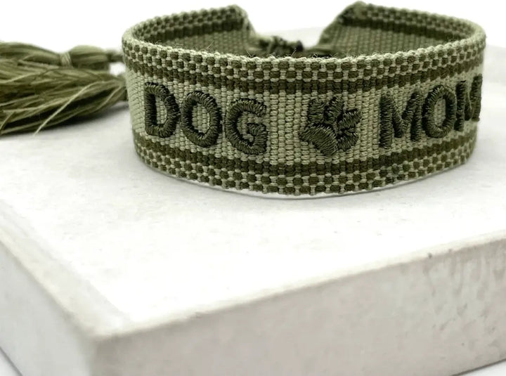 Khaki Dog Mom Woven Bracelet