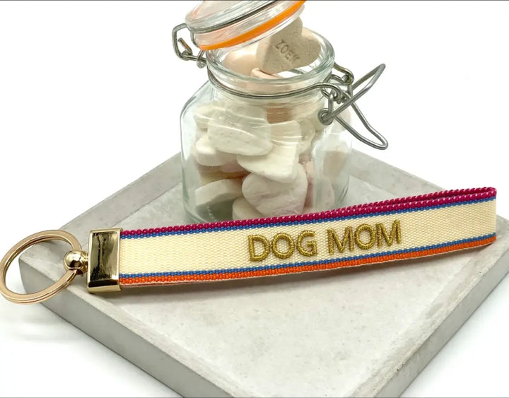 Multicoloured Dog Mom Woven Keyring