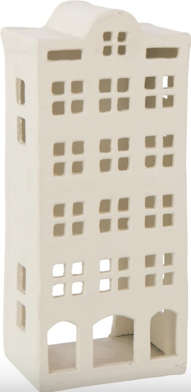 White Aluminum Townhouse Tealight Holder