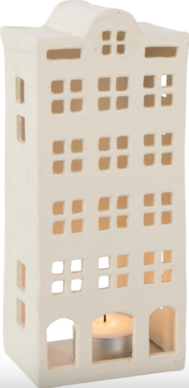 White Aluminum Townhouse Tealight Holder
