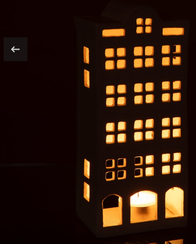 White Aluminum Townhouse Tealight Holder