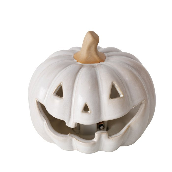 LED small ceramic pumpkin, 9cm tall light-up Halloween decoration with warm glow, perfect for seasonal table or mantel styling.