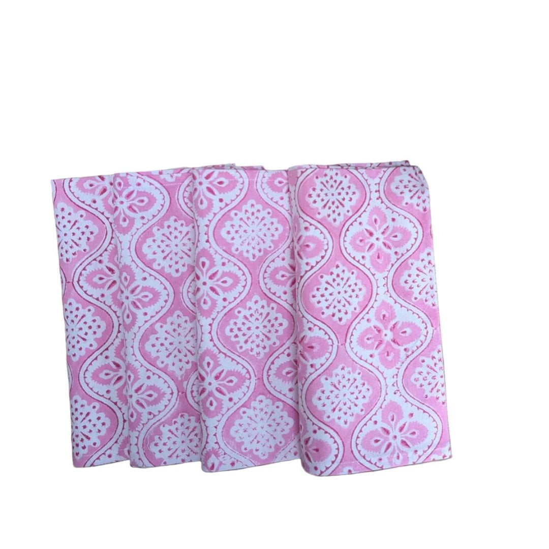 LNH Edit Freddie Pink Napkins in pink and white floral block print, handcrafted in cotton for elegant table styling.