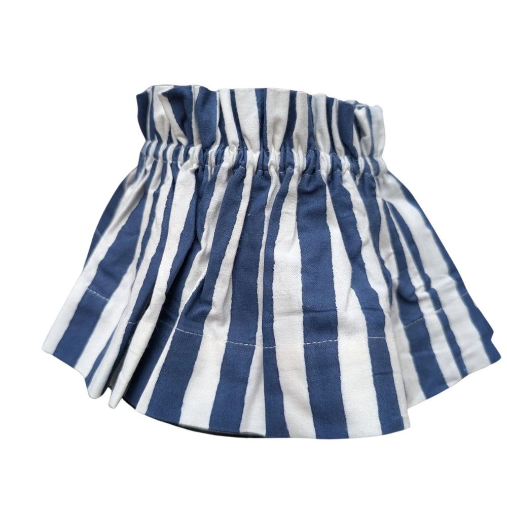 Iris Blue Stripe block-printed cotton lampshade cover, handmade in India by LNH Edit.