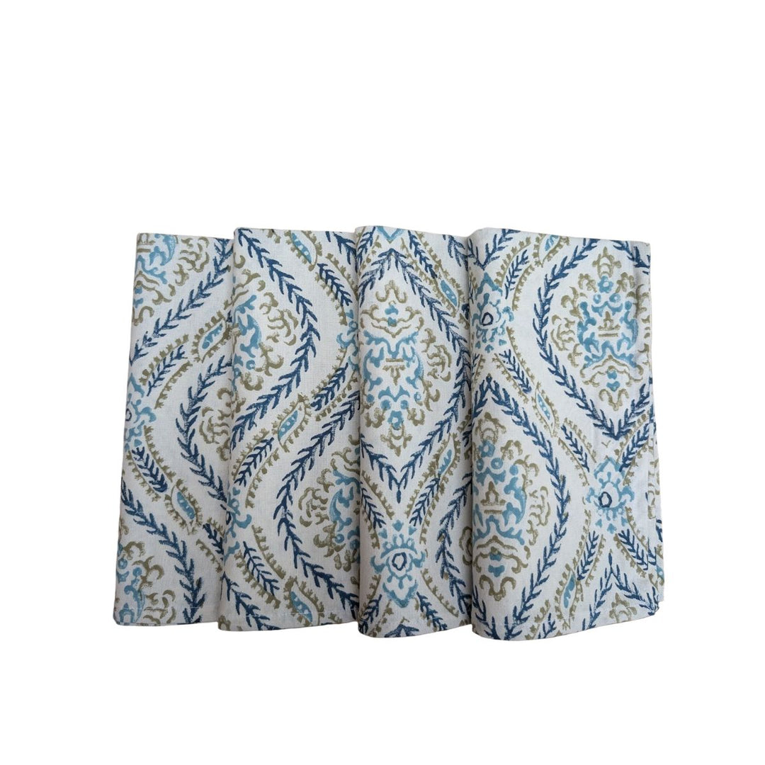 LNH Edit Lucy Napkins in blue and green floral block print, handcrafted in cotton for elegant table styling.